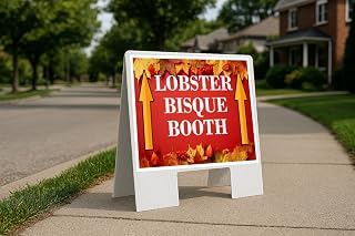 Lobster Bisque Booth Autumn Frame Colorful Maple Leaves On Red Background Up Arrows A-Frame Single Sided 23x23 in. sign