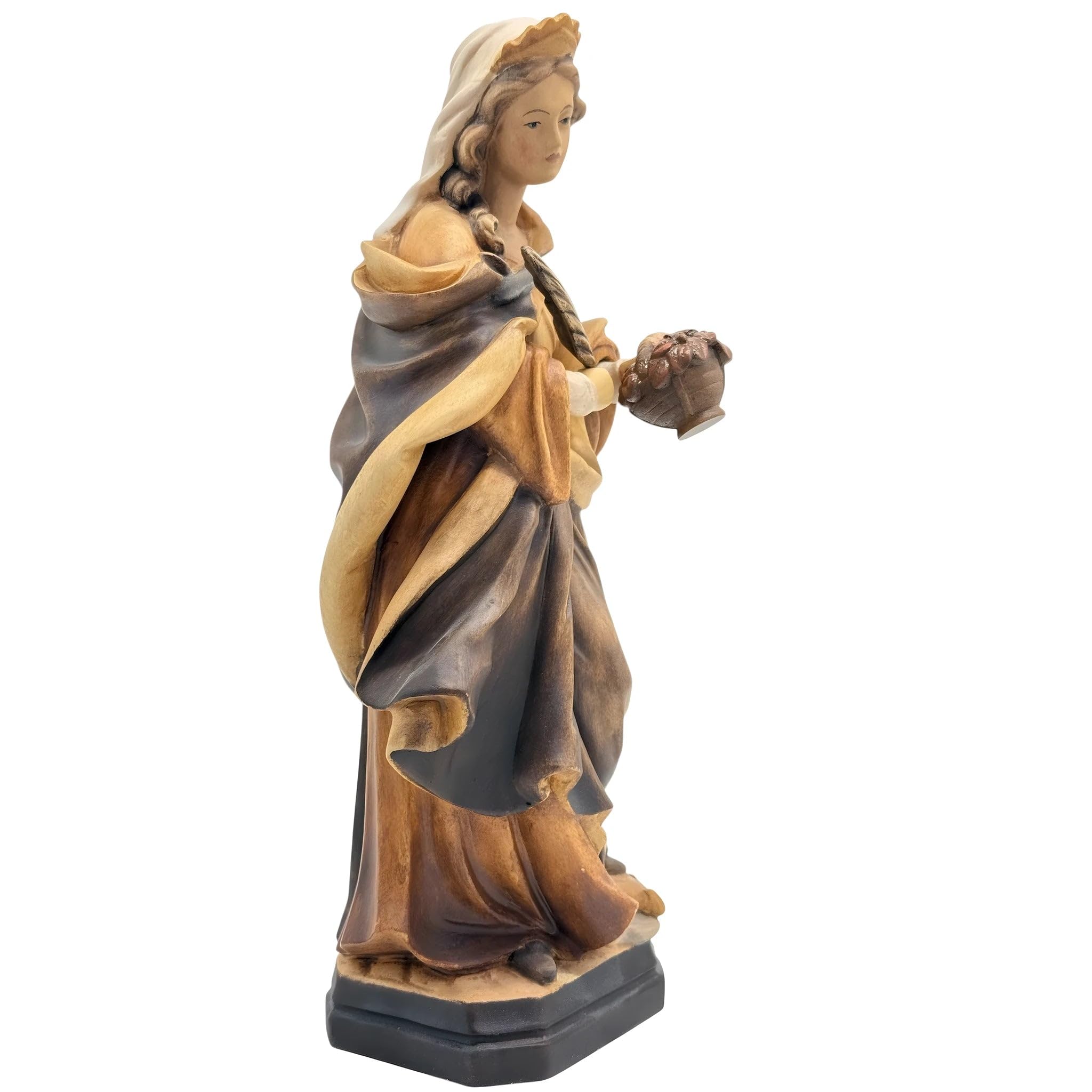 Dolfi | Santa Dorotea esculpida con cesta de flores 20 cm | Madera natural de Val Gardena | Figura Belén