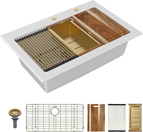 Miniatura 140 de Sarlai Fregadero de cocina negro de 18 x 18 pulgadas, fregadero de estación de trabajo de preparación de barra de 18 x 18 pulgadas, fregadero