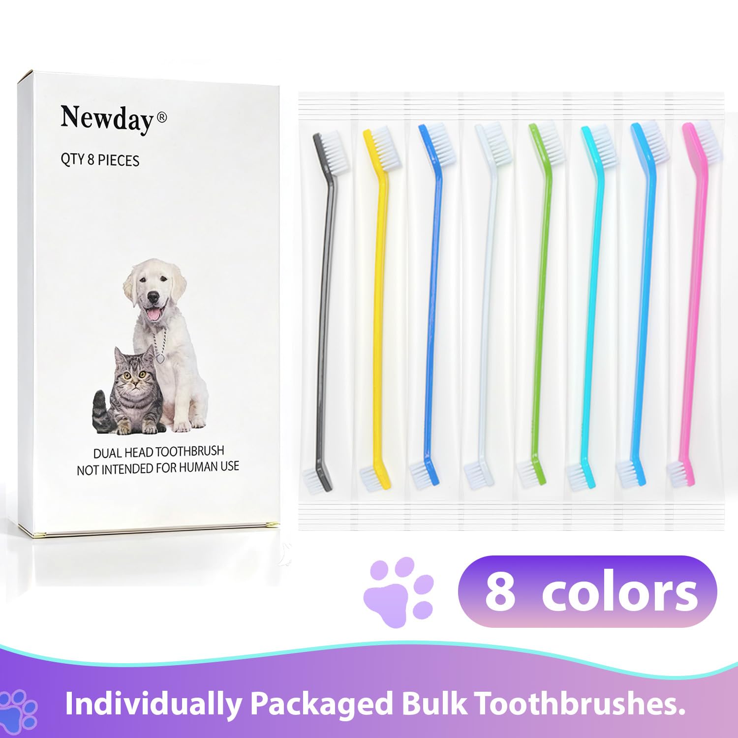 Newday Dog Toothbrush Set of 8 - Dual Headed, Dental Hygiene Convenient Soft Toothbrush to Clean pet Teeth, Dog Tooth Brushes for Small to Large Dogs, Cats, and Most Pets, Teeth Brush in Bulk - image 6