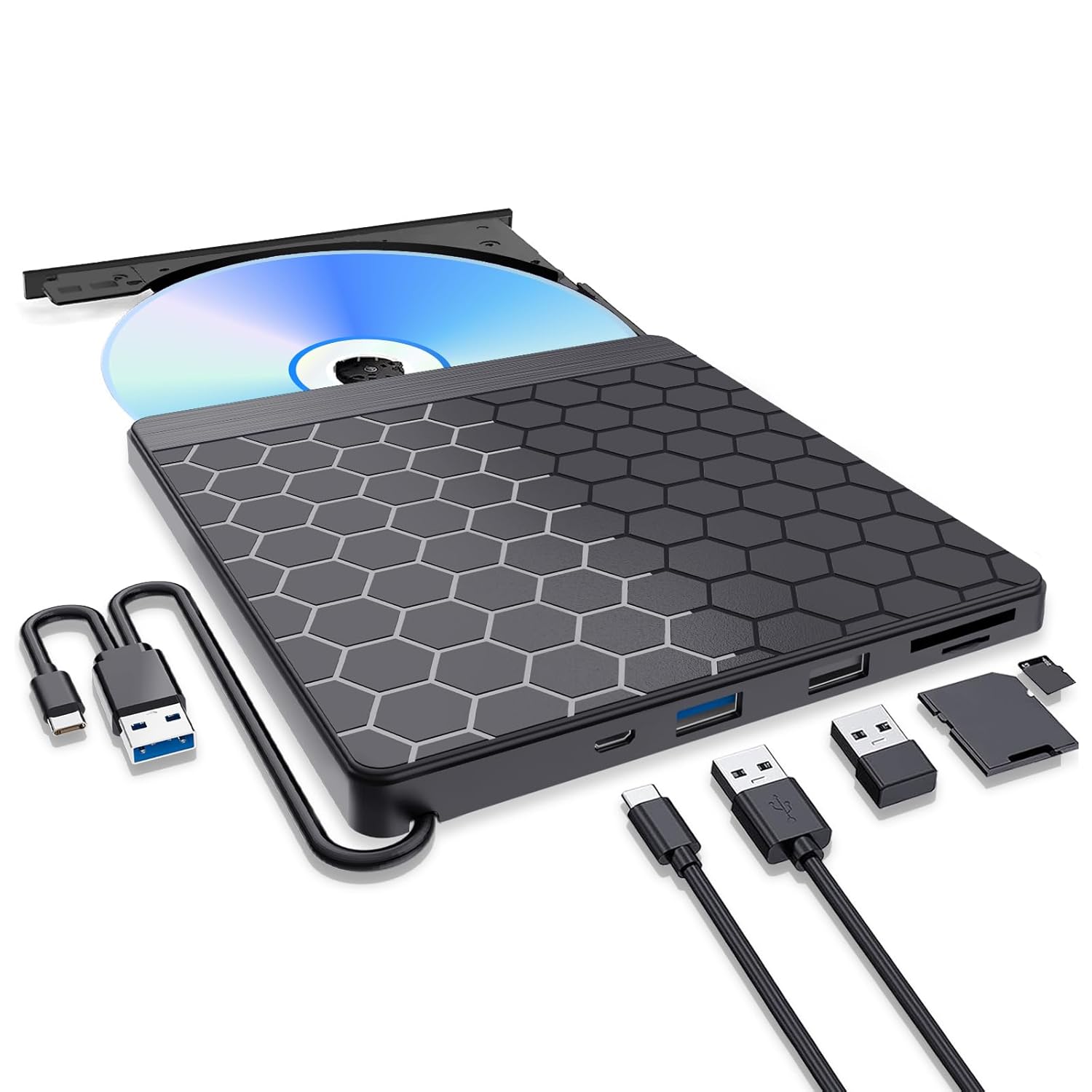 Aumdie External CD/DVD Drive for Laptop, USB 3.0 CD Burner with 2 USB Ports and 2 TF/SD Card Slots, DVD Player for Laptop, Mac, PC, Windows 11/10/8.1/7 Aumdie External CD/DVD Drive for Laptop, USB 3.0 CD Burner with 2 USB Ports and 2 TF/SD Card Slots, DVD Player for Laptop, Mac, PC, Windows 11/10/8.1/7