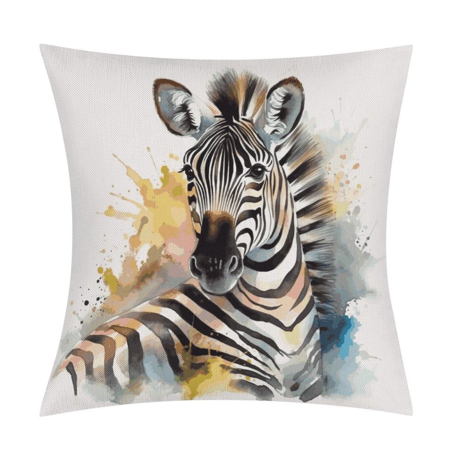 FekiLoot Cute Zebra Watercolor Throw Pillow Cover Soft Square Cushion Case Farmhouse Cushion Cover Decorative Pillow Cover Modern Pillowcase for Sofa Living Room Bed Home Decor 18x18 Inch