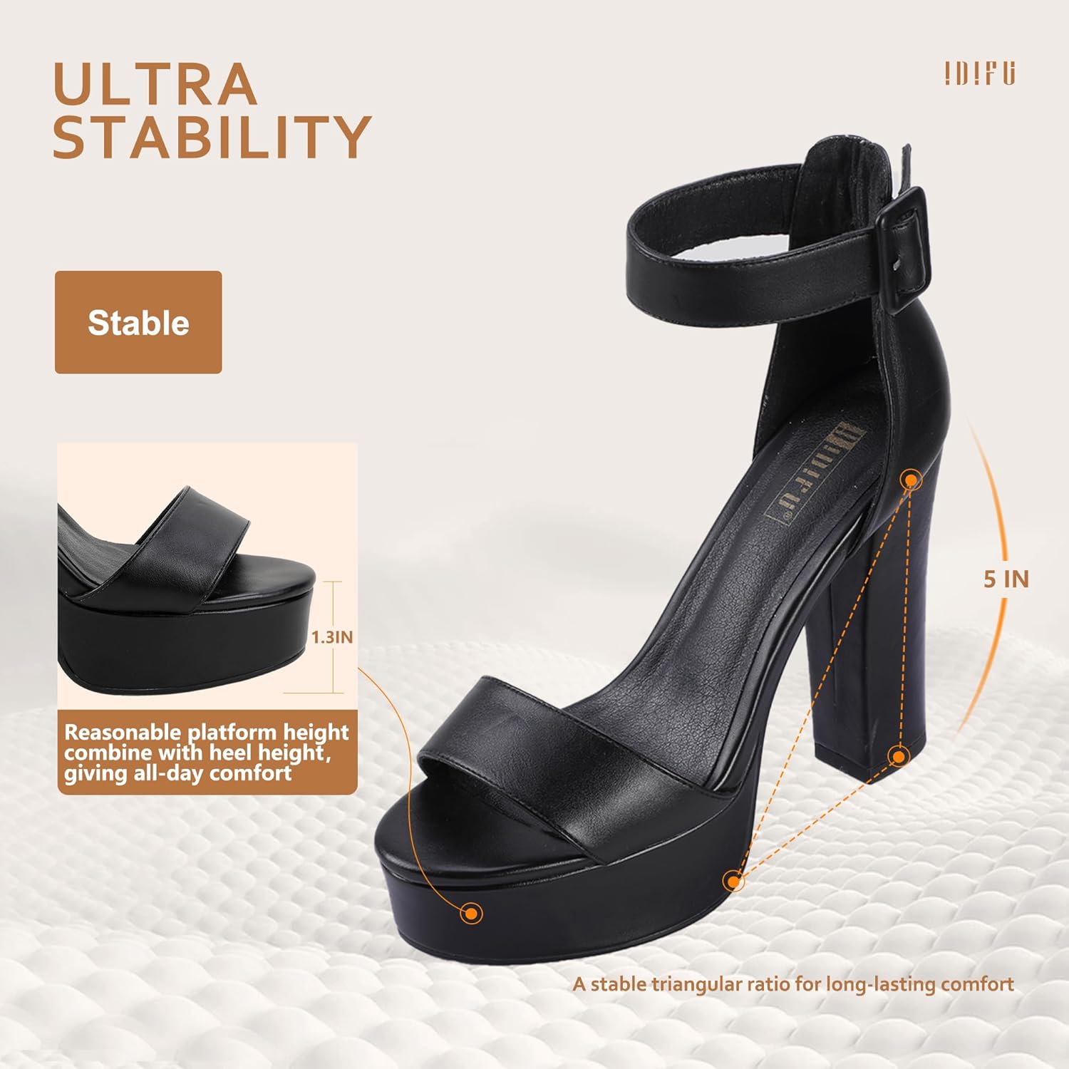 IDIFU IN5 Sabrina Platform Block Chunky High Heels Ankle Strap Heeled Sandals Sexy Wedding Party Dress Shoes for Women Open Toe Heels