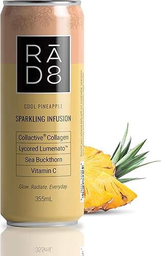Ra.D8 Infusión de belleza espumosa Colágeno Carotenoides Omegas de espino amarillo Vitamina C Ingredientes sinérgicos y naturales para apoyar
