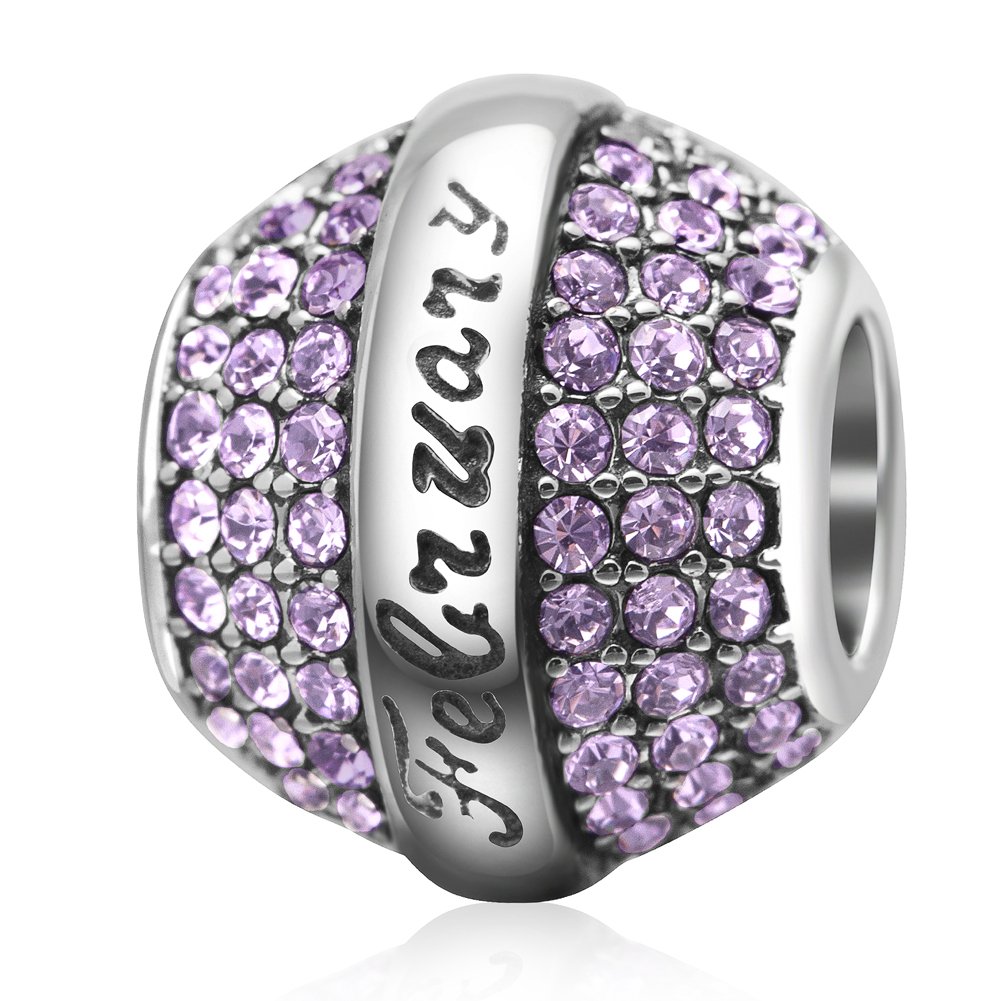 Birthstone Crystal Round Bead Charm 925 Sterling Silver Beads for European Charms Bracelet,Great Gift Idea on Birthday,Anniversary,Valentines Day, Mother's Day and Christmas Day