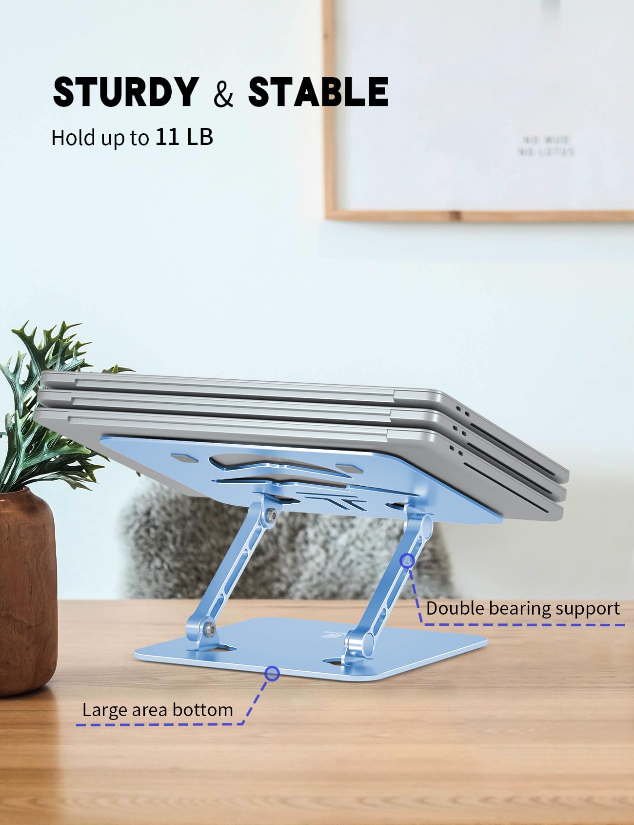 Soporte ajustable para computadora portátil, ergonómico, plegable y portátil, para disipador de calor, se adapta a portátiles de hasta 15.6 pulgadas (azul diamante)