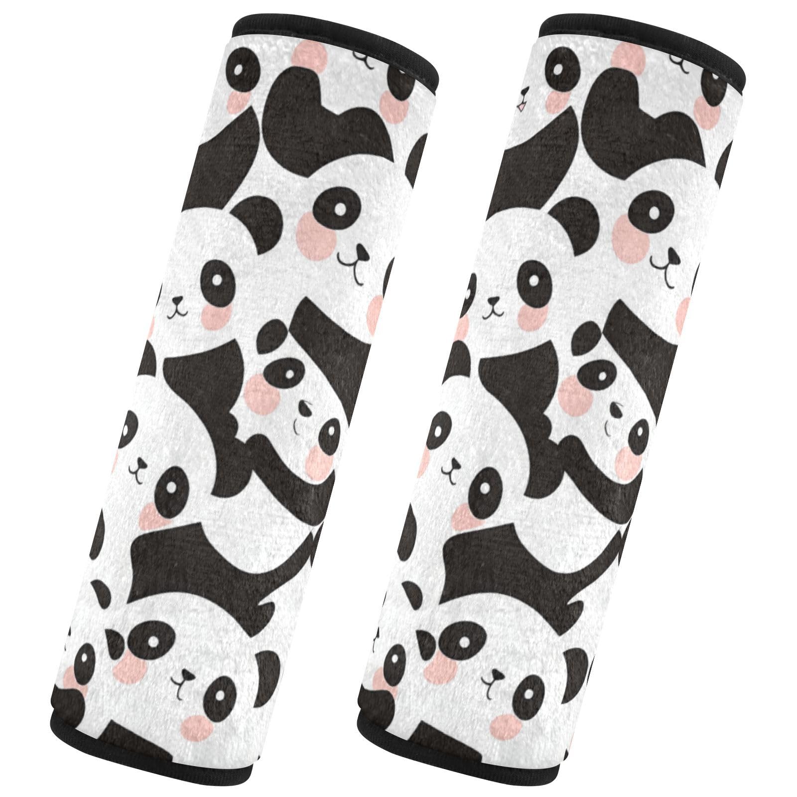 EtherSpher Cartoon Cute Pandas White Black car seat Strap Covers, More Comfort Driving, carseat Seatbelt Covers for SUV Bag Auto Protector para cinturón de carro 2 pcs
