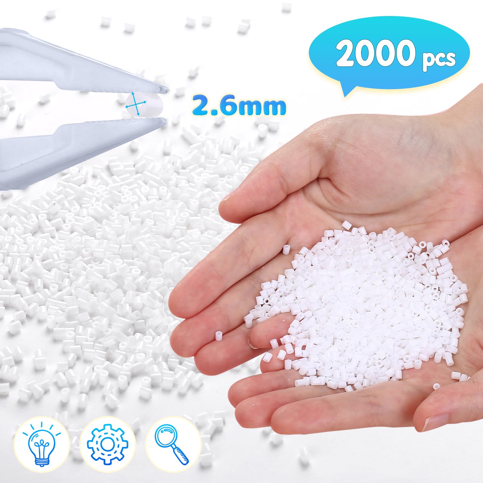 LIHAO Zestaw koralików do prasowania, 2000 koralików do prasowania, 2,6 mm, do samodzielnego wykonania, białe
