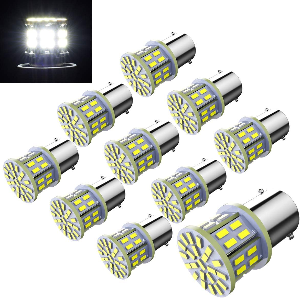12V 1156 10 Pack Bright 1156 1141 1003 50-SMD White LED Bulbs For Car Interior RV Camper light