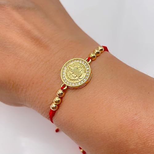 Miniatura 4 de St Benedict Medal Protection Bracelet for Women - Adjustable Red String with Mini Zircons Bead - Christian Jewelry