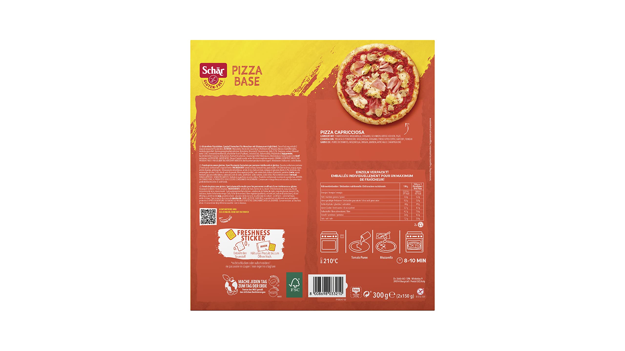 Schar Bases de pizza sin gluten 300 g (paquete de 2)