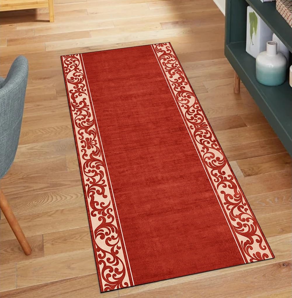 Tapis de couloir antidérapant rouge 120x220 cm lavable style vintage