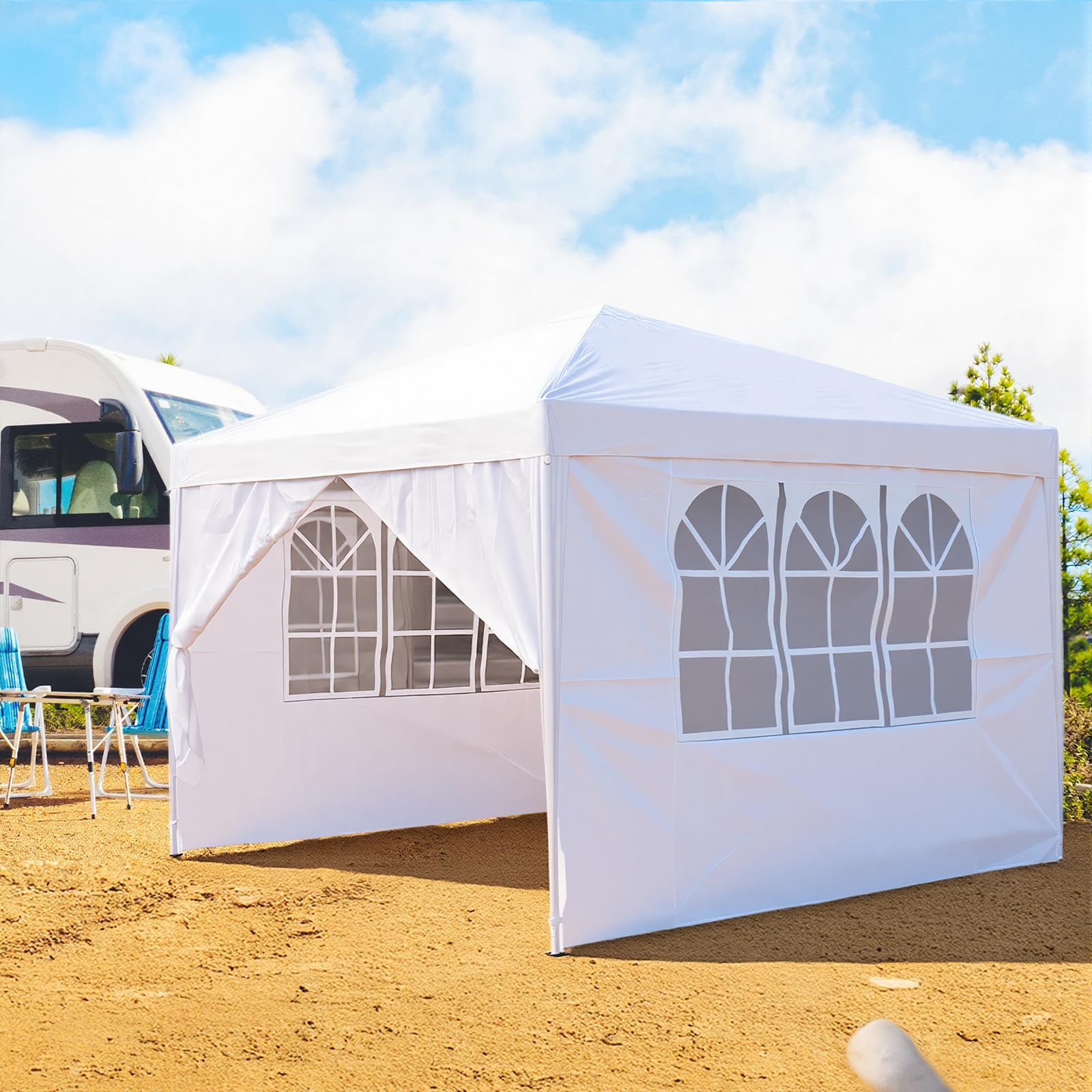 Pop Up Gazebo With Four Sides, 2x2m, 2.5x2.5m, 3x3m, Metal Frame Outdoor Party Shelter Tent, With Windows, Carry Bag (White, 2.5mx2.5m)
