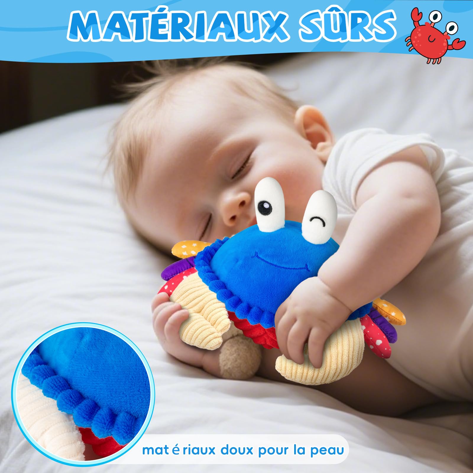 SAIMAND Jouet Bébé 6-18 Mois – Peluche Crabe Musicale Interactive avec Enregistrement, Jouet d’Éveil pour Tummy Time, Jeu Sensoriel Bébé, Cadeau Garçon Fille 1 2 3 Ans (Bleu)