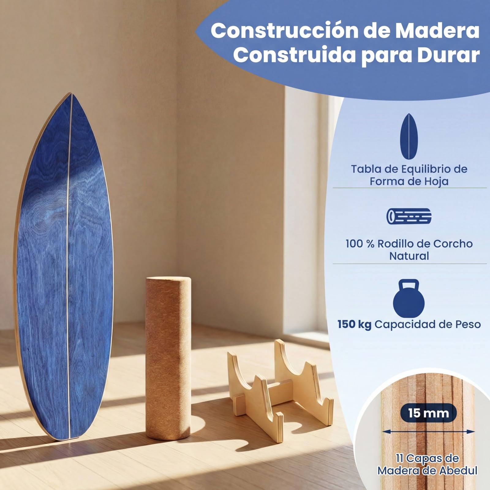 COSTWAY Tabla Equilibrio para Adultos, Balance Board de Madera con Rodillo de Corcho, Estante de Almacenamiento, Tabla Equilibrio Surf Rehabilitación Yoga y Pilates