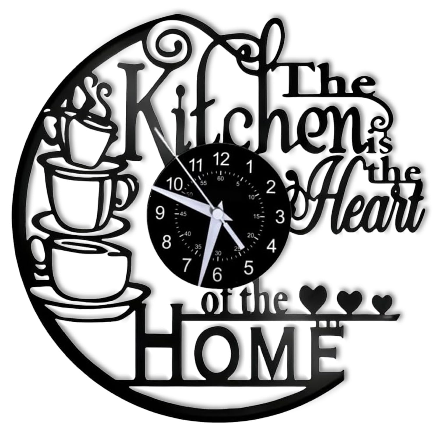 Photo 1 of 12 Inch Kitchen Wall Clock Vinyl Record Style – “Kitchen is the Heart of the Home” Silent Non-Ticking Battery Operated Wall Clock for Kitchen, Coffee Bar, Dining Room Decor, Gift for Women Wife