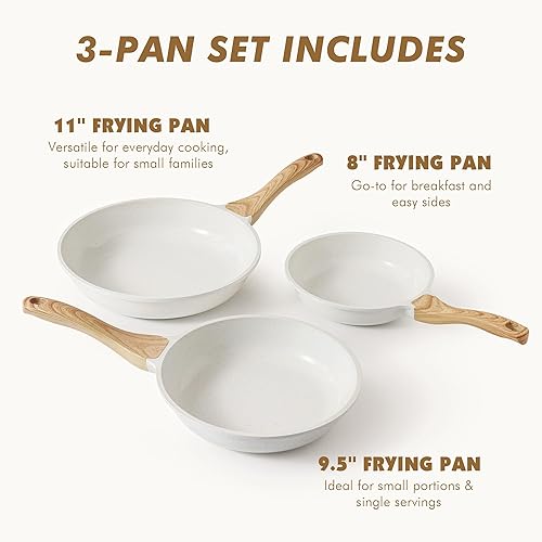 Miniatura 3 de SENSARTE Nonstick Frying Pan Skillets, White Ceramic Coating Omelette Pans, Healthy Cookware Chef's Pan, PTFE & PFAS Free (8+9.5+11 Inch)