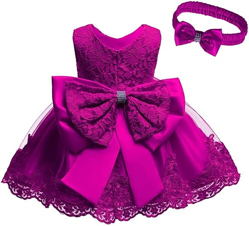 Miniatura 9 de Vestidos de encaje para concursos de niñas bebés de 0-2 años vestido bordado para fiestas con diadema