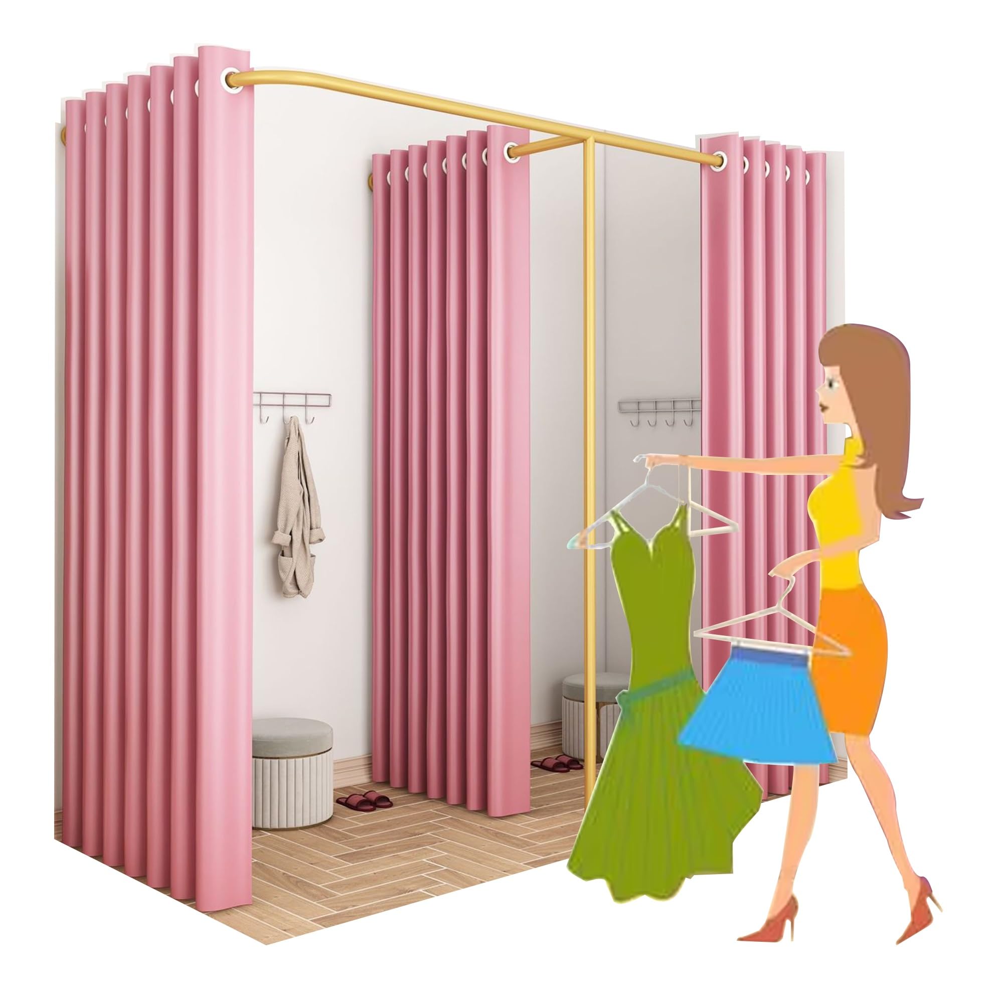 Spogliatoio portatile,doppio camerino,paravento,per negozio di abbigliamento boutique,con tenda ombreggiante,asta appendiabiti e gancio,protezione della privacy,per Negozio, Centro Commerciale ( Color