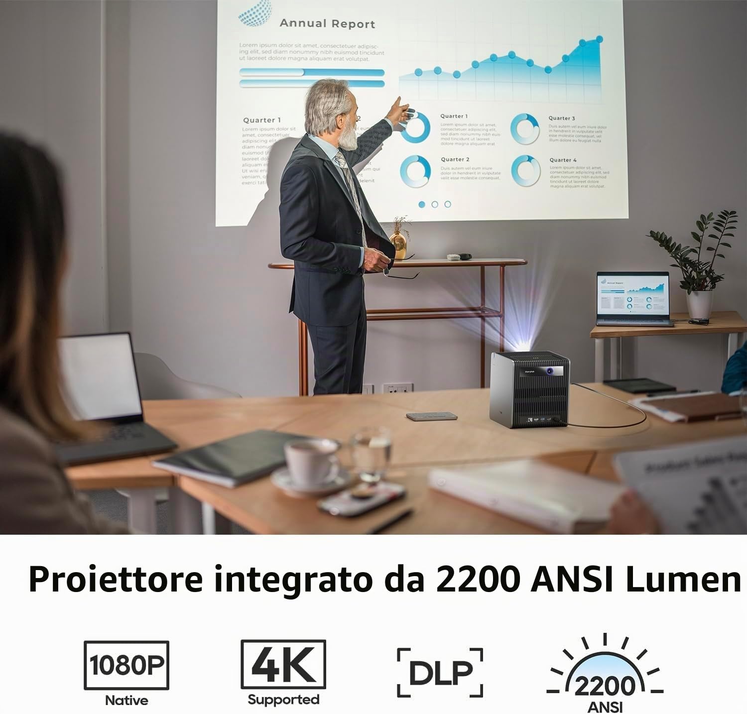 CZUR StarryHub 2200ANSI Proiettore, DLP Videoproiettore 1080P, Sistema Conferenze con 6 AI Microfoni, Videocamera 120°, Altoparlante, Proiezione Wireless, HDMI, per Riunioni, Presentazioni e Formazion