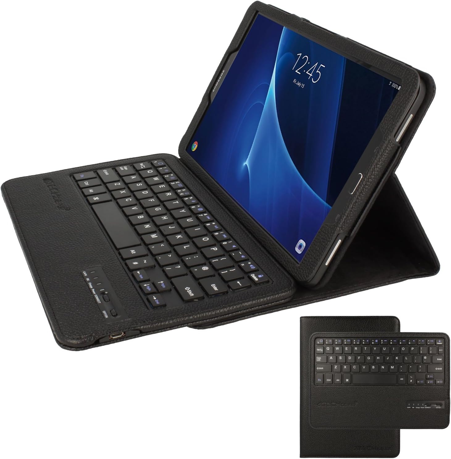 TECHGEAR STRIKE FOLIO Case fits Samsung Galaxy Tab A 10.1 Inch (SM-T580 Series) - PU Leather Case with Built in Detachable Bluetooth Wireless UK QWERTY Keyboard and Stand (Black)