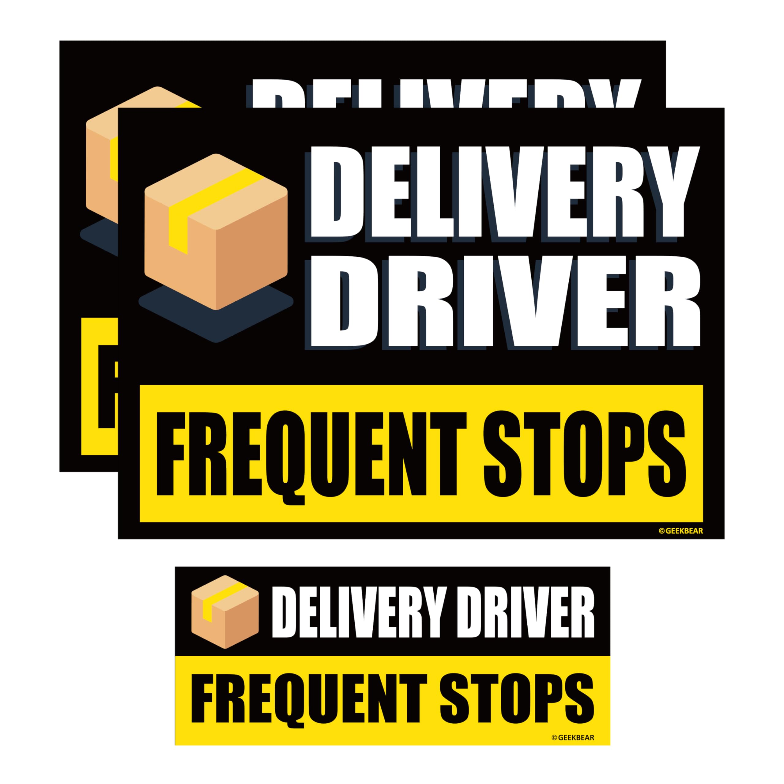 GEEKBEAR Delivery Driver Car Magnet - Eye-Catching, Reflective, Weather-Resistant - Set of 3 (Black)