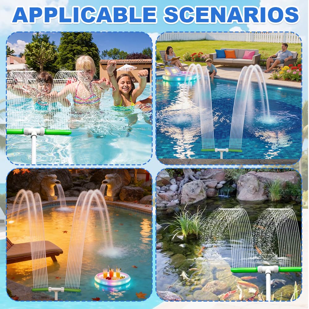 Pozos de agua en cascada, 360 ° de fuente de agua ajustable, doble pulverización ajustable con adaptador, accesorios de piscina, aspersor para spa, temperaturas frías y cálidas