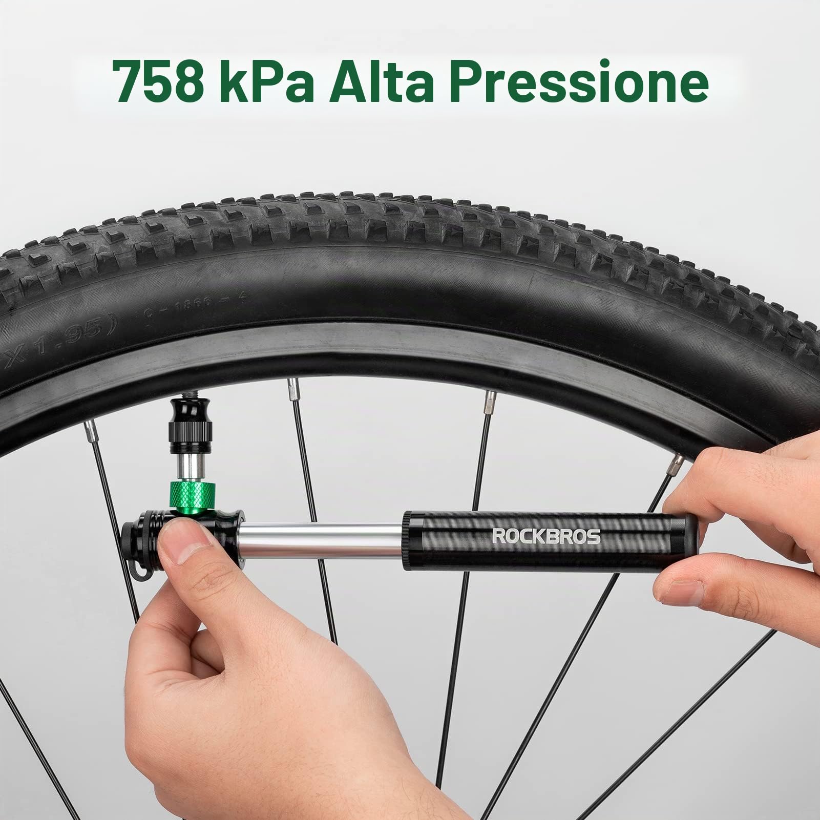 ROCKBROS Pompa per Bicicletta - Mini Pompa in Alluminio 110 PSI - ad Alta Pressione per Valvole Presta e Schrader - con una Cartuccia di CO2
