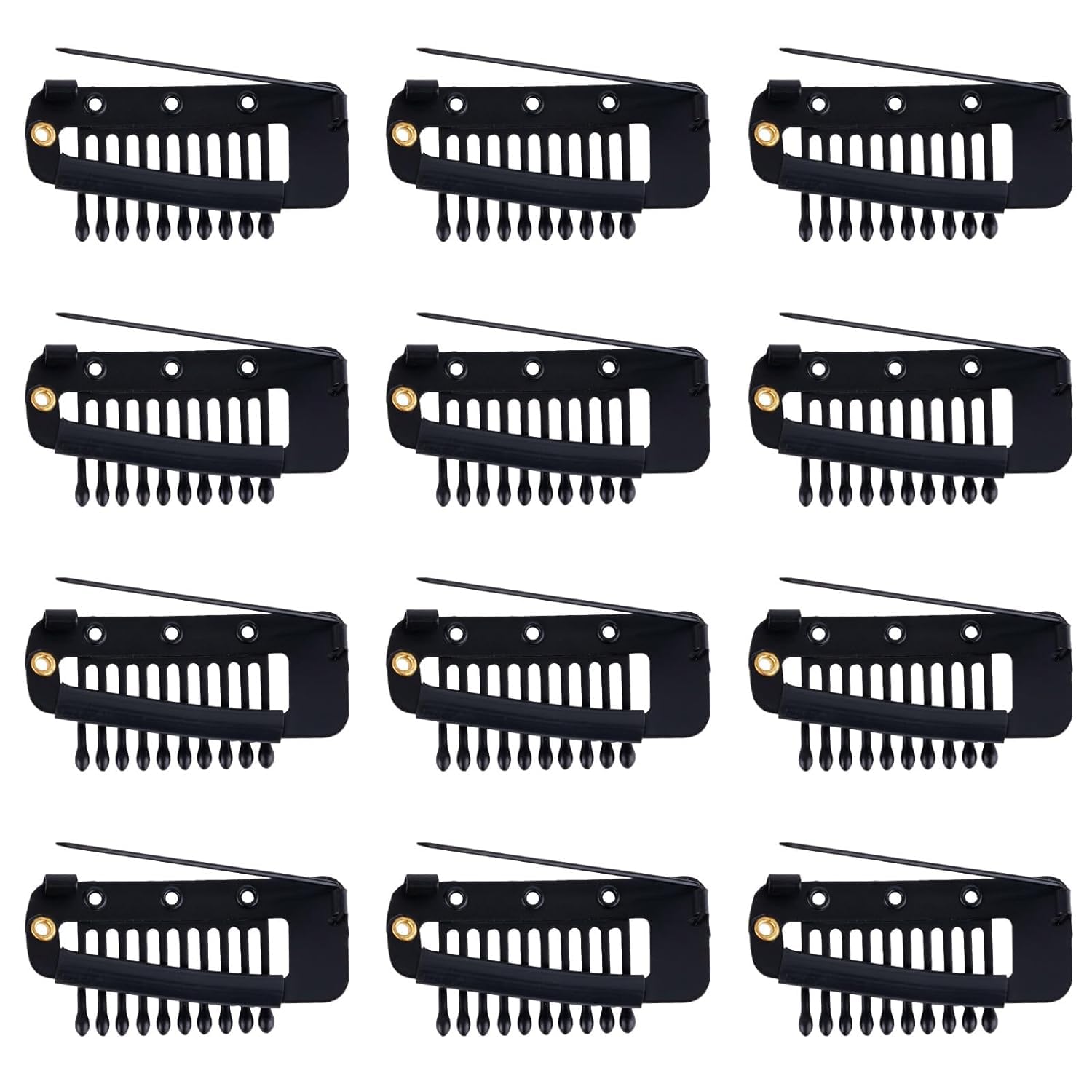 INHEAVEN 3 pcs Wig Clip with Safety Pins, 10-Teeth Hair Extension Snap Clips Invisible Strong Wig Combs to Secure Wig No Sew Chunni Grip Dupatta Clips (BLACK, 3)