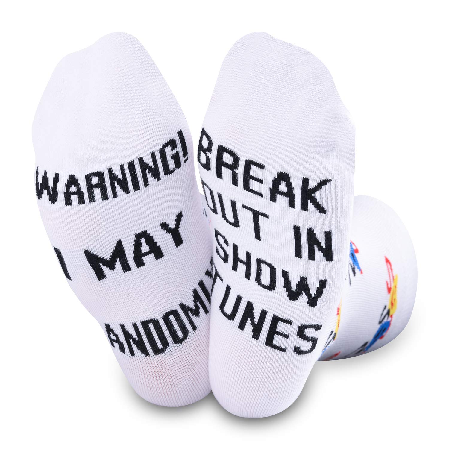 Theatre Novelty Socks Warning I May Randomoly Break Out In Show Tunes Socks Broadway Musical Theater Gift (Break Out)