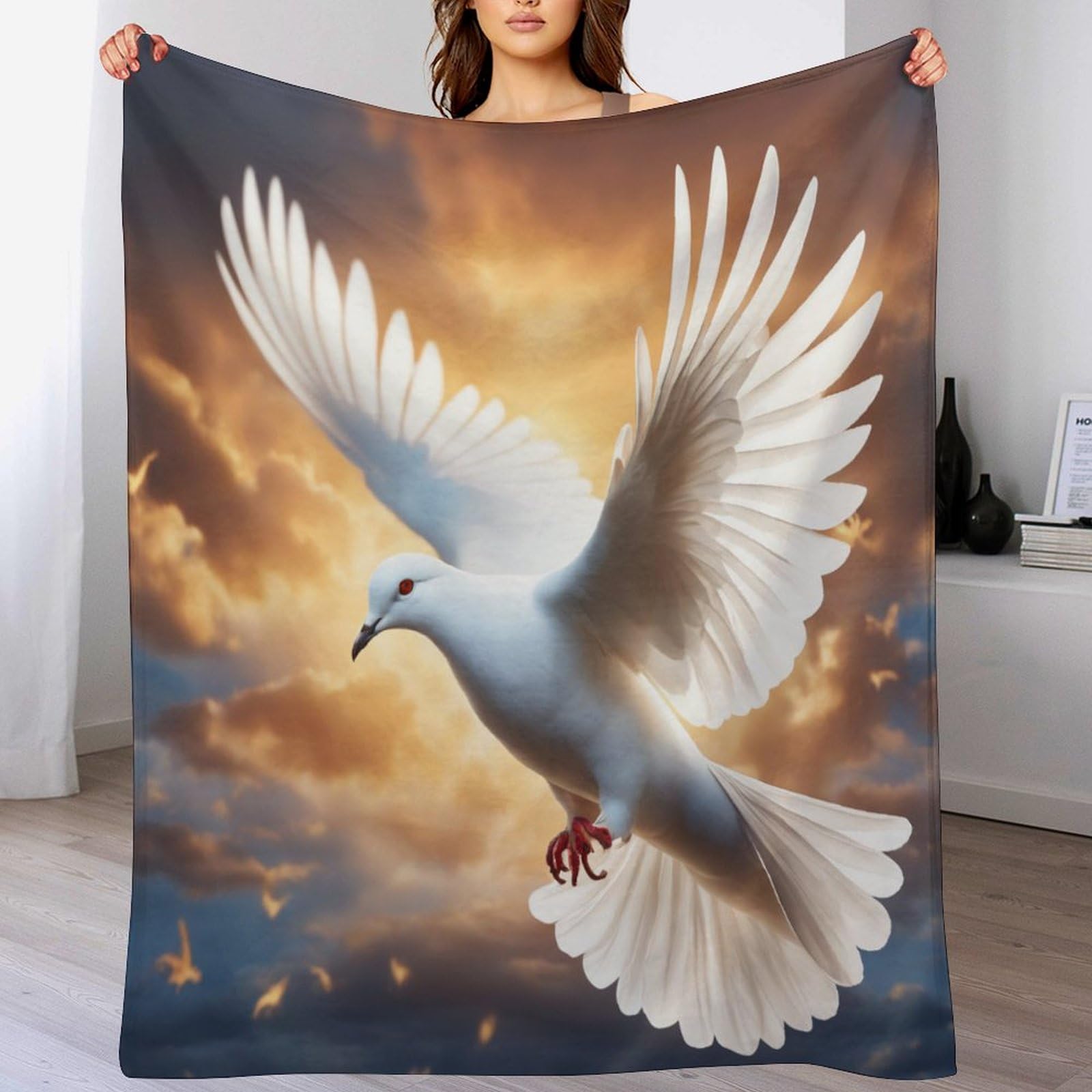 Couverture polaire douce flannel Colombe Blanche pour canapé 140x180cm
