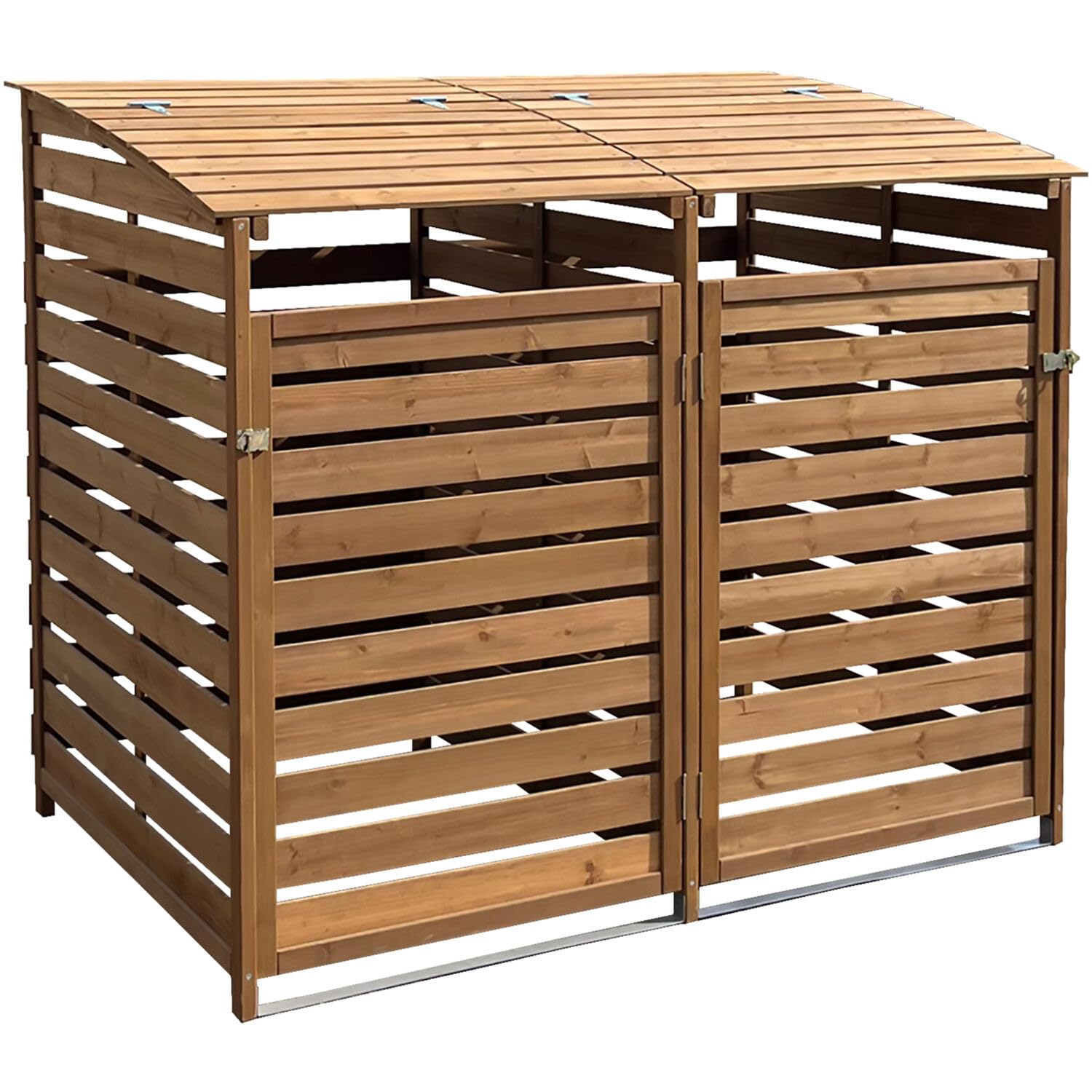 Hanover Outdoor 4.9-ft. x 4-ft. Wooden Trash Bin and Recyclables Storage Shed in Brown, Weather Resistant Trash Can Storage Container with Locking Latch for Yard, Carport, Driveway