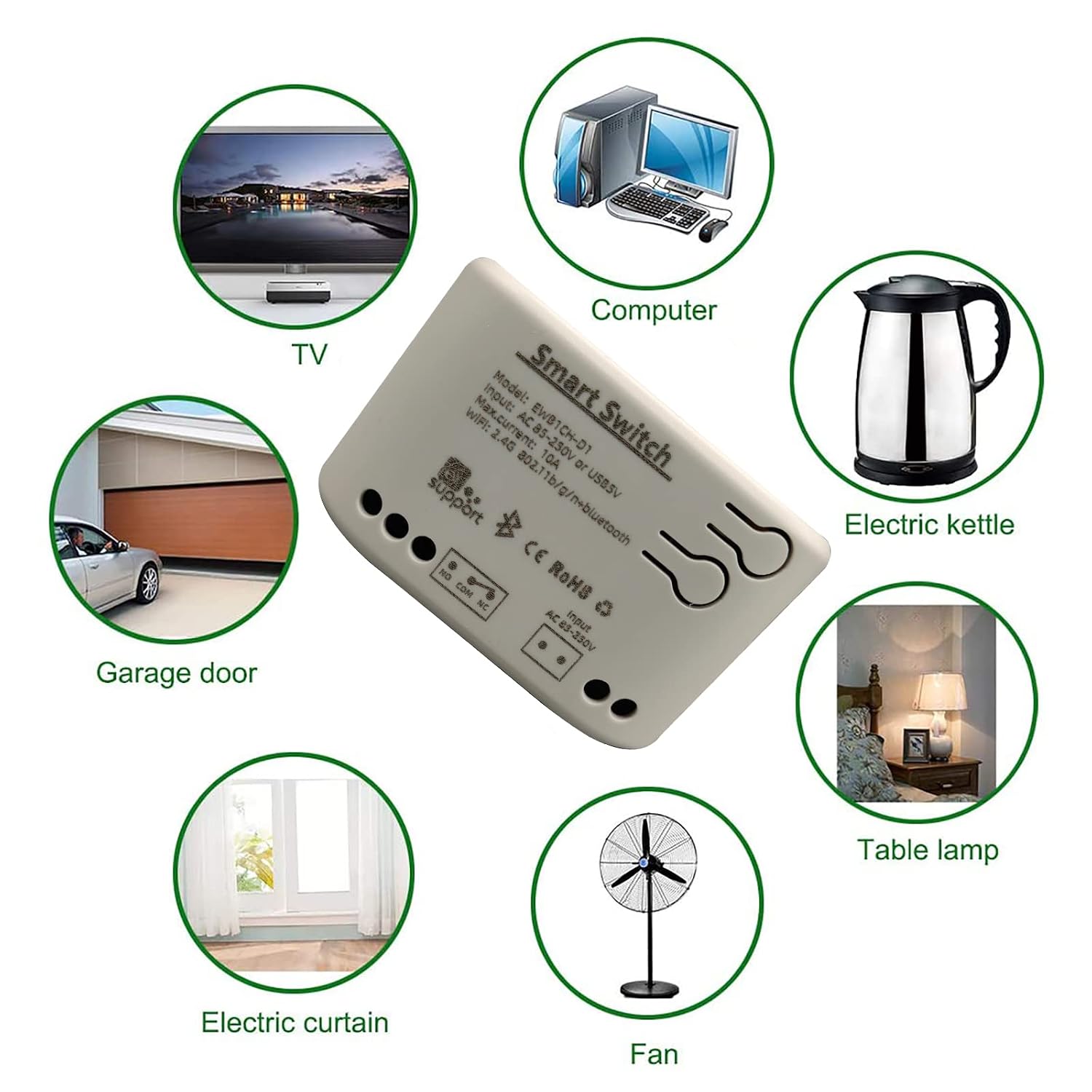 Jane Eyre WiFi Smart Switch Jog/self-Locking Relay Switch with housing USB 5V/AC85V-250V Power Input, eWeLink APP Bluetooth Pairing, Compatible with Alexa Google Home（1CH）