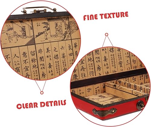Miniatura 5 de VICASKY Caja Mahjong Contenedor con tapa de almacenamiento para el hogar Manija antigua de madera