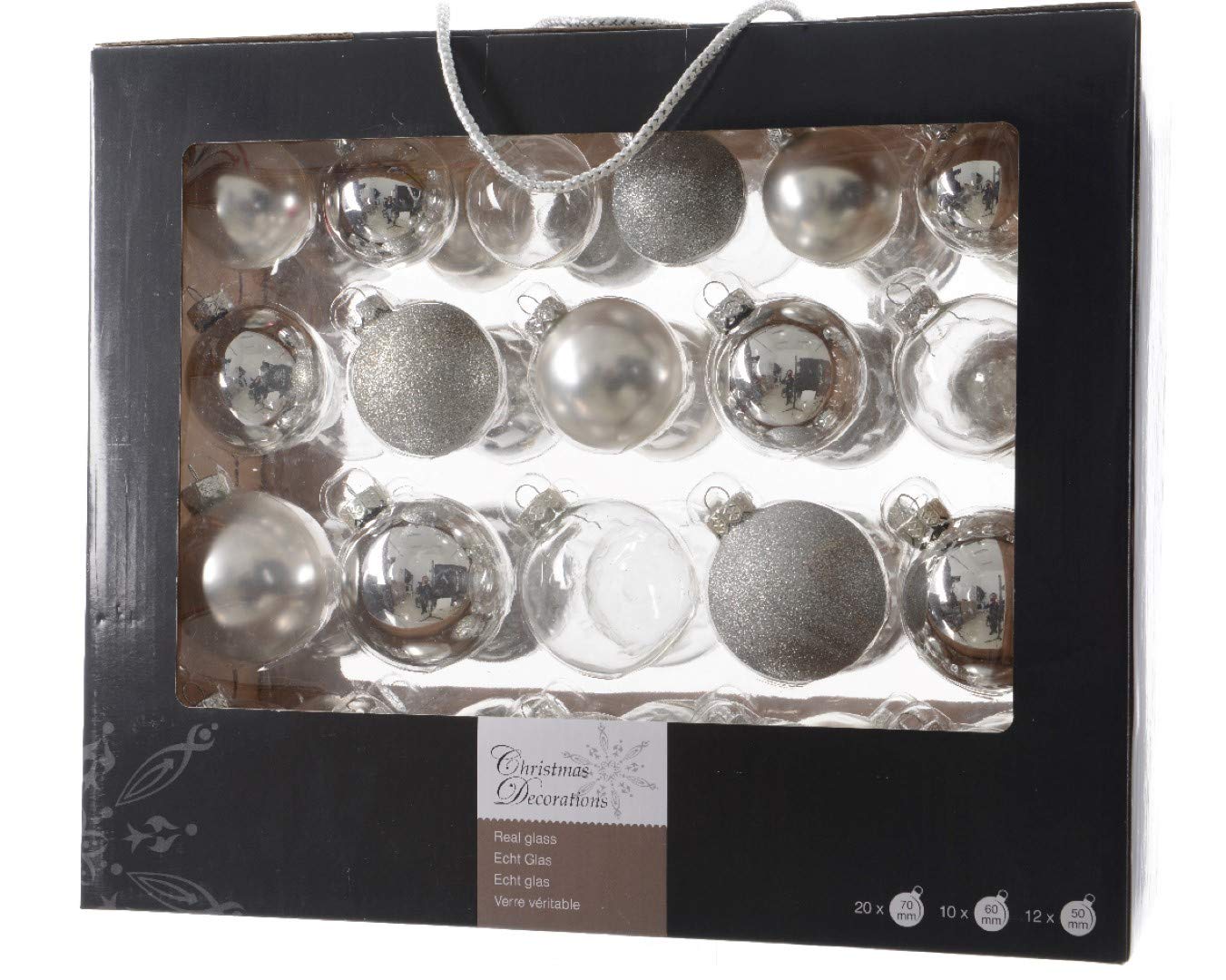 Set de boules de Noël mélange de verres argent42 pcs.