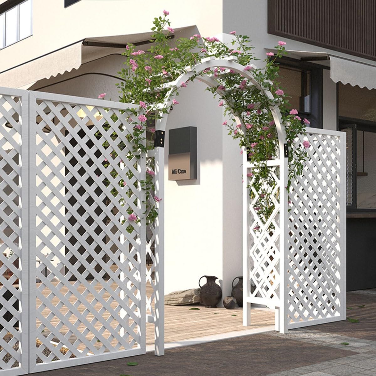 Pergola ogrodowa, biała, drewniana, różana krata, odporna na warunki atmosferyczne, idealna do roślin pnących, dekoracja ogrodu, 200 x 260 cm (szer. x wys.)