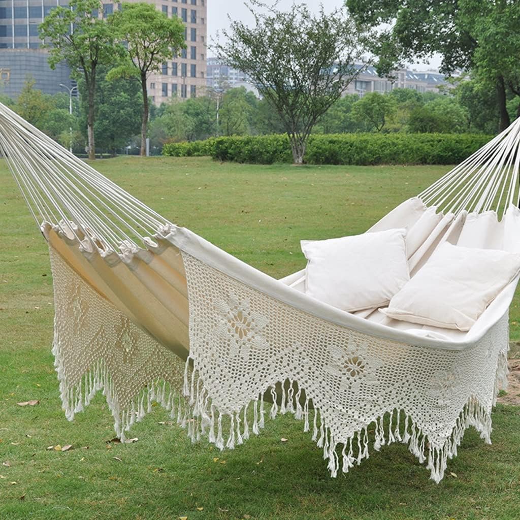 Outdoor Hammock Cotton Canvas Indoor Hanging Chair Ben White Swing Bed Tassel