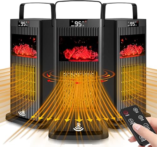 Space Heater 2024 New Version, Space Heater Indoor with Infrared Sensor & Mini Fireplace Effect, ECO Oscillating Electric Heater, Space Heaters for