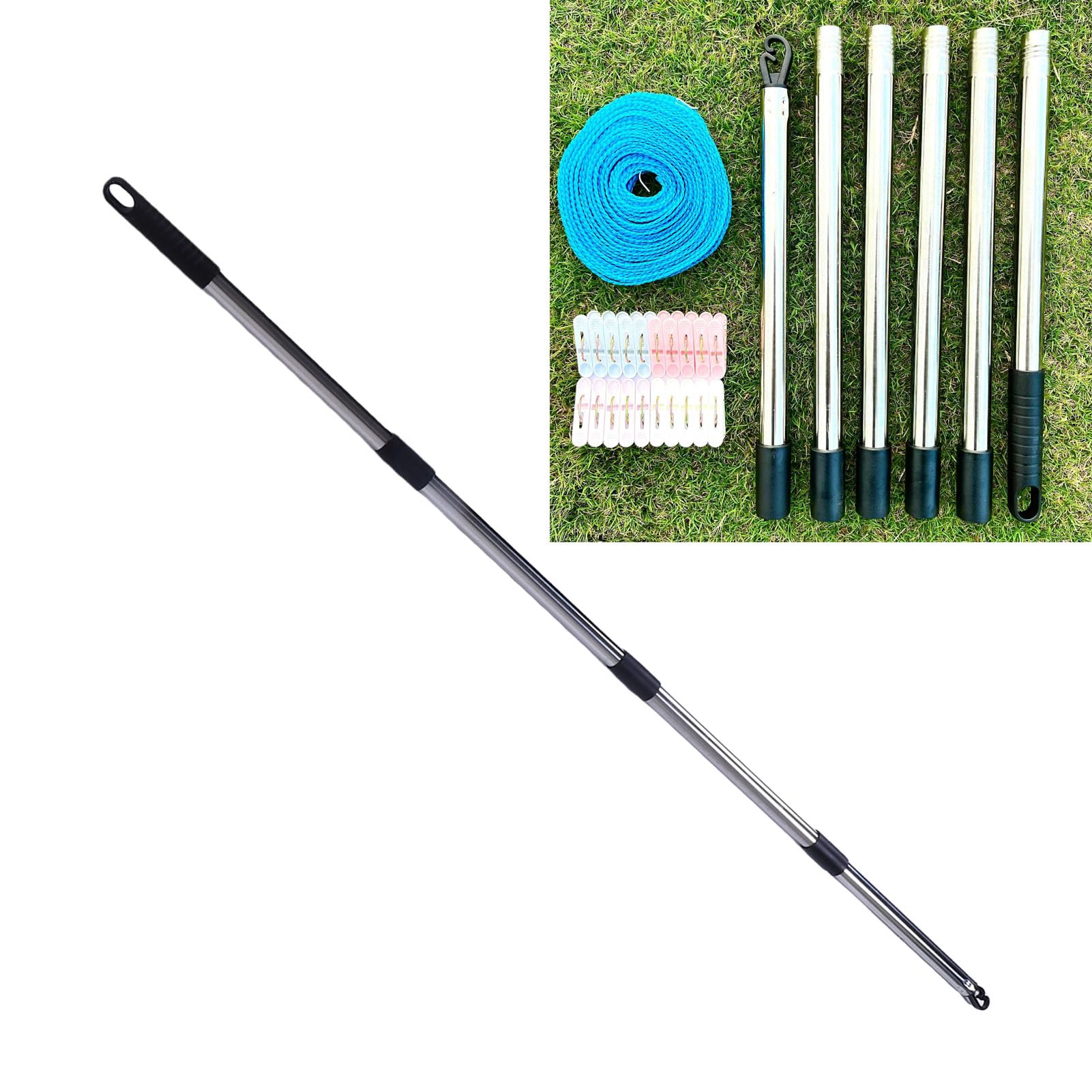 Soporte para Tendedero Telescópico para Exteriores, Poste de Alcance para Percha de Armario Ajustable de Acero Inoxidable de 75 a 250 Cm, Poste de Soporte para Tendedero