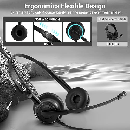 Miniatura 7 de Arama Auriculares para teléfono celular con diadema ligera y segura, micrófono con cancelación de ruido profesional y controles en línea,