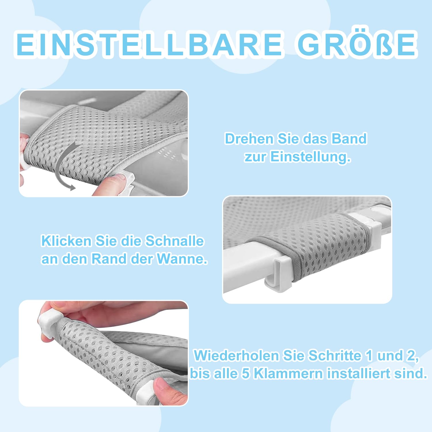 Antidérapant tapis de bain pour bébé Coussin de tête filet de bain 5 coins sécurité