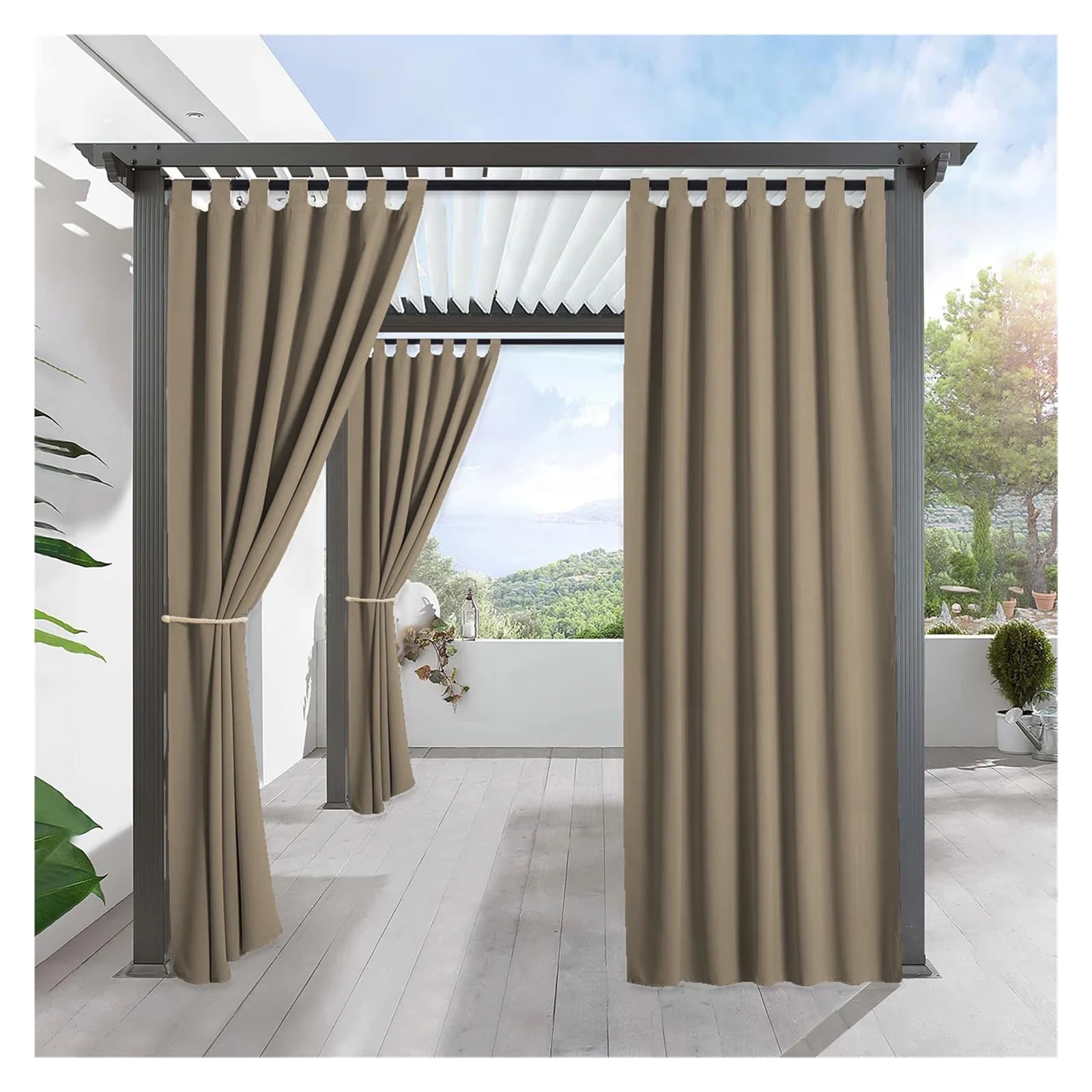Cortina para exteriores con aislamiento térmico y trabillas para pérgola de 137 x 241 cm