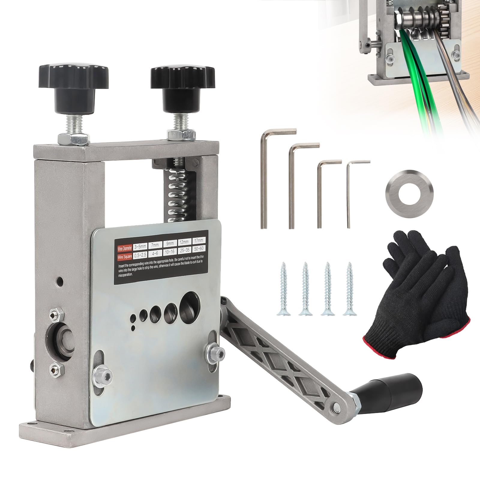 Qivine 6 Trous Denudeur Cable Electrique 3-17 mm Machine a Denuder Manuelle ou Perceuse avec Lames de Rechange pour Recyclage des Fils Cuivre