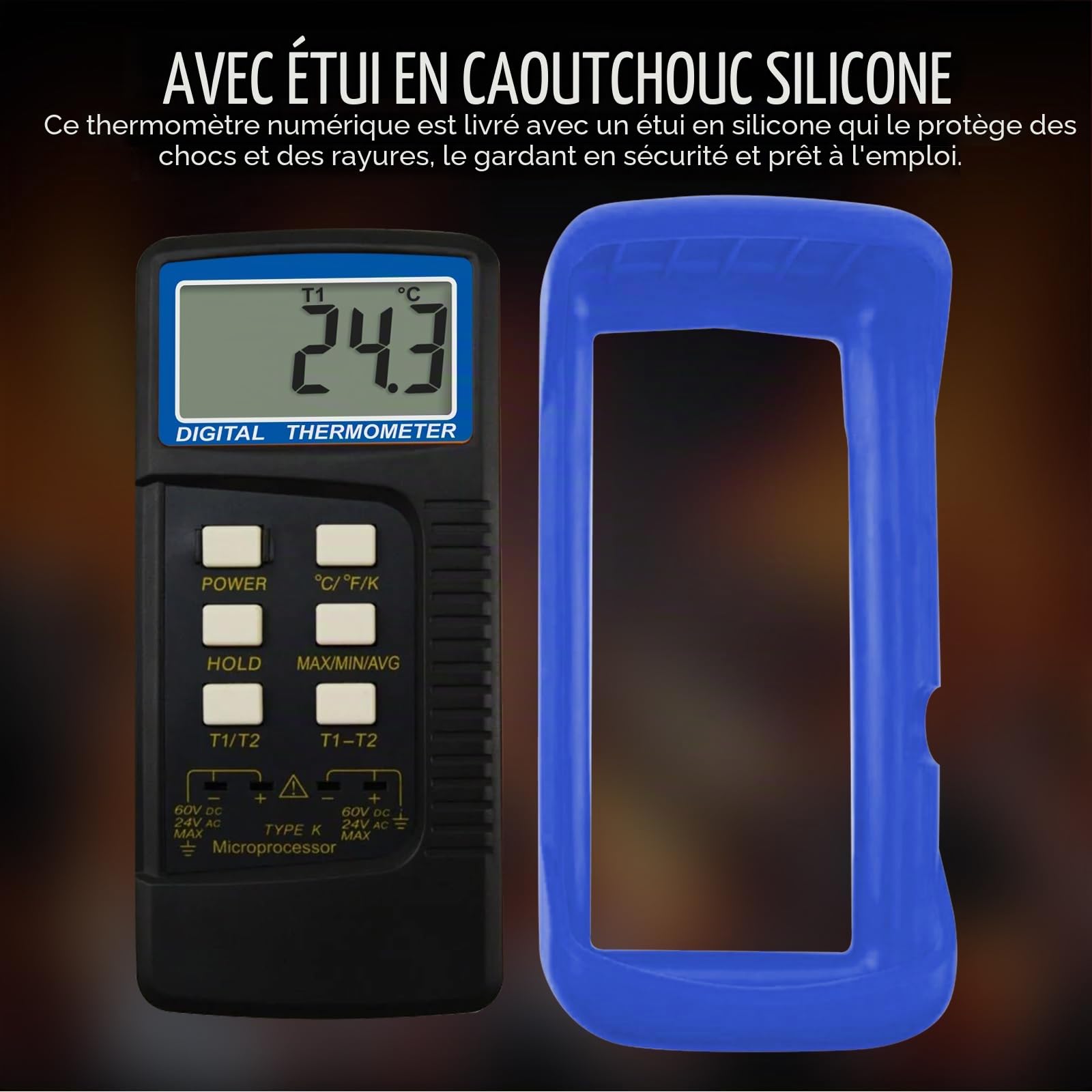 Thermomètre thermocouple numérique K de haute précision (-50 ~ 1300 °C) 2 canaux 4 sondes fil/acier inoxydable Testeur de température Kelvin portable