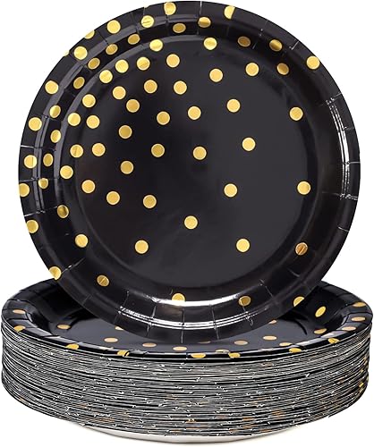 Suministros de fiesta blancos y dorados, platos de postre de papel de punto dorado (50 unidades)