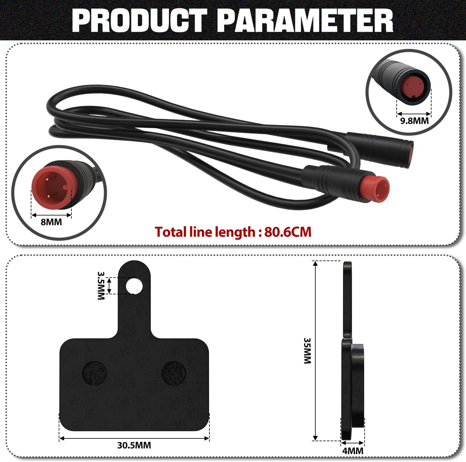 Durable Waterproof 2 pin Connector 2 Wires Left & Right Electronic Brake Lever Accessories for Electric Bicycle E-Bike Scooter (1 Pair) with semi-Metallic disc Brake Pads & Spring