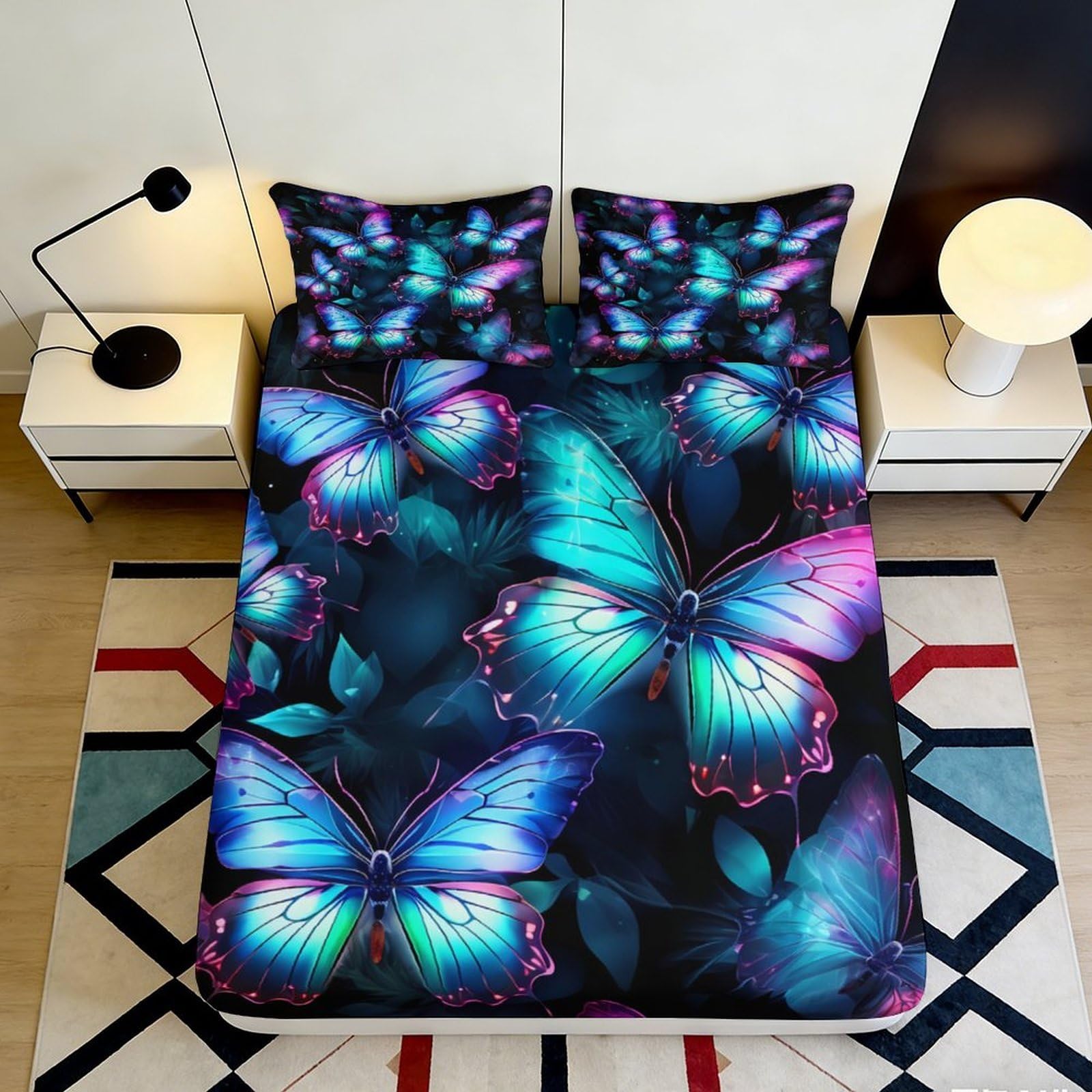 3D Printed Butterfly Fitted Sheet Microfiber Deep Pocket Bedroom Set Butterfly Mattress Fitted Cover All Ages 140x200x25cm