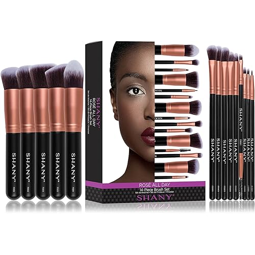 Miniatura 2 de SHANY Juego de brochas de 14 piezas Rose All Day  Colección de brochas de cosméticos Elite  Juego completo de brochas de maquillaje Kabuki en oro