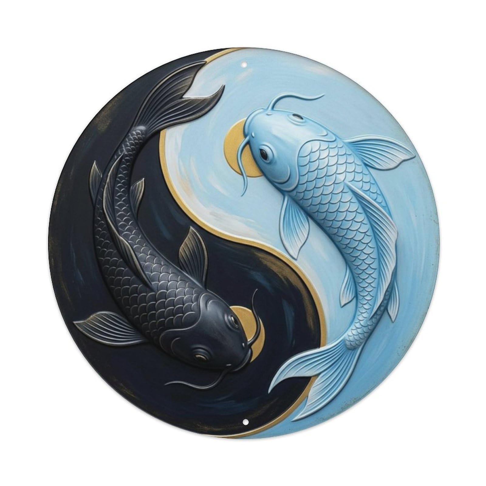 Fqcyn Style Cave Sky Mystery Koi Yin Yang Metal Tin Sign Plaque Wall Decor For Cafe, Club Bar, Office, Home Garden Round Metal Poster 8X8inch