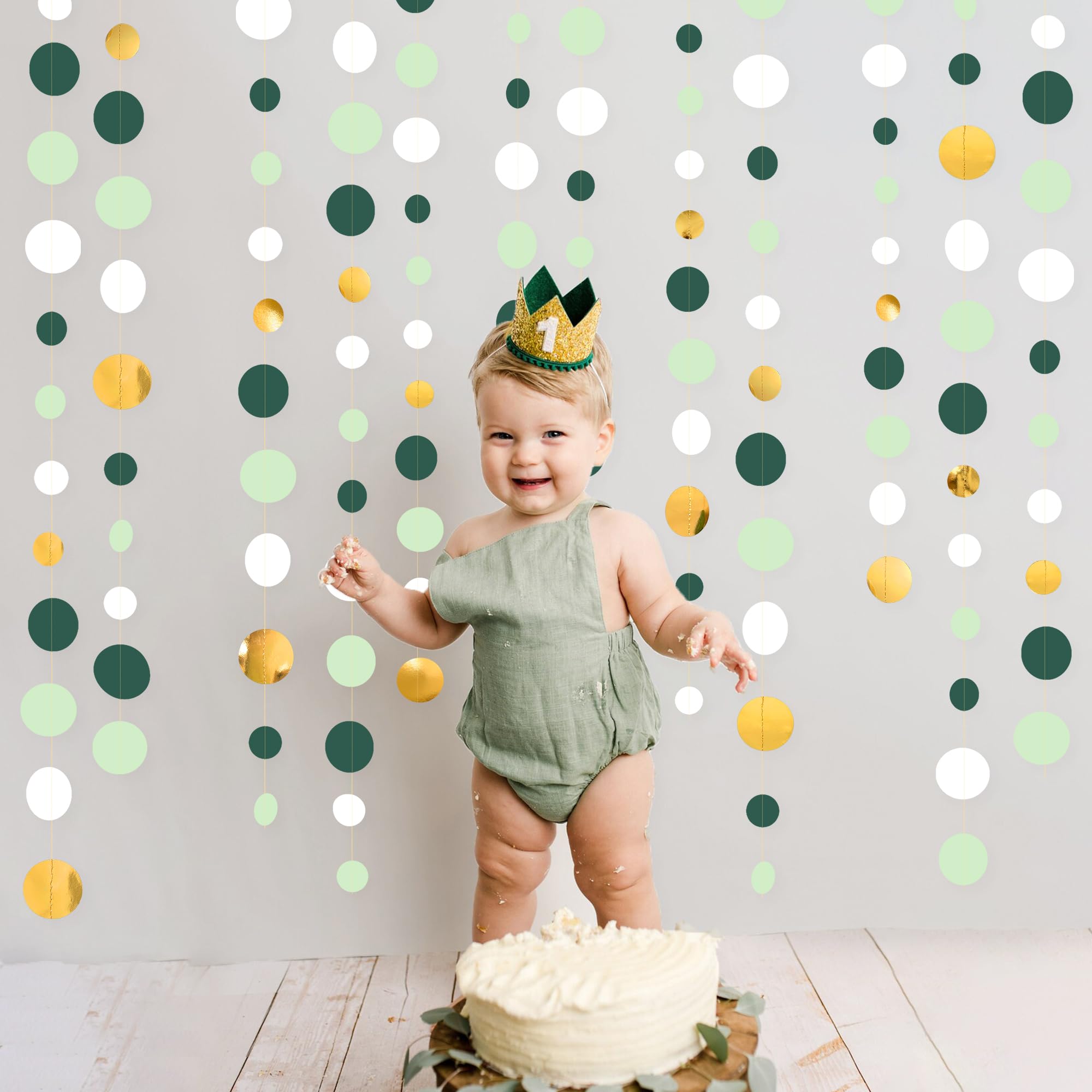 Ghirlanda Di Carta Verde Salvia E Oro Rosa - 4 Metri Con Glitter, Striscione Per Feste Tropicali, Baby Shower, Compleanni, Giungla